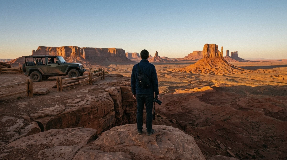 Morning light on the Mitten Buttes from a Monument Valley photo spot near the visitor centre, Arizona