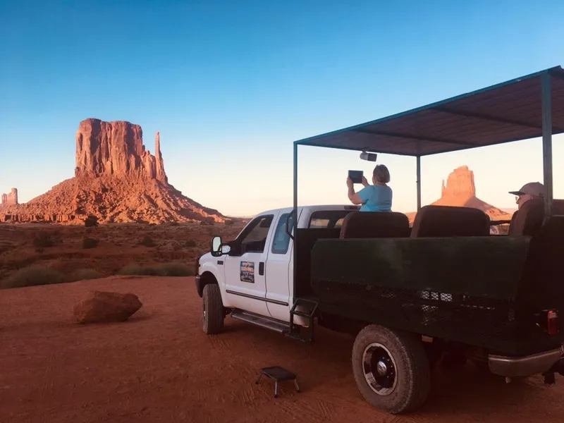 Small-group jeep exploring Mystery Valley ruins on a full-day Monument Valley jeep tour with Navajo guide, Utah